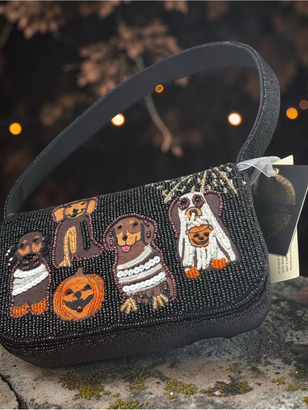 Viral Beaded Blackbeared  Halloween Puppy Shoulder Bag